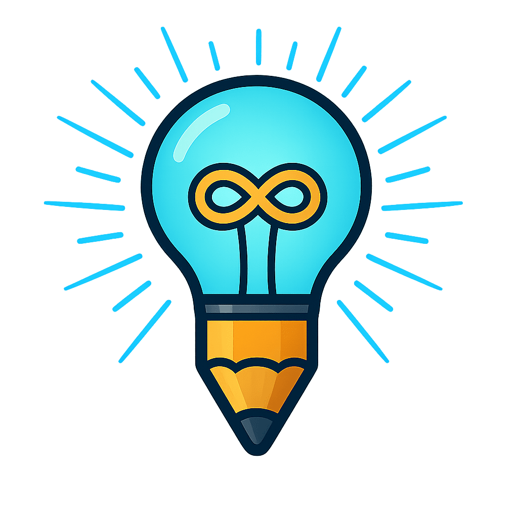 Light bulb shaped like a pencil with an infinity symbol inside.