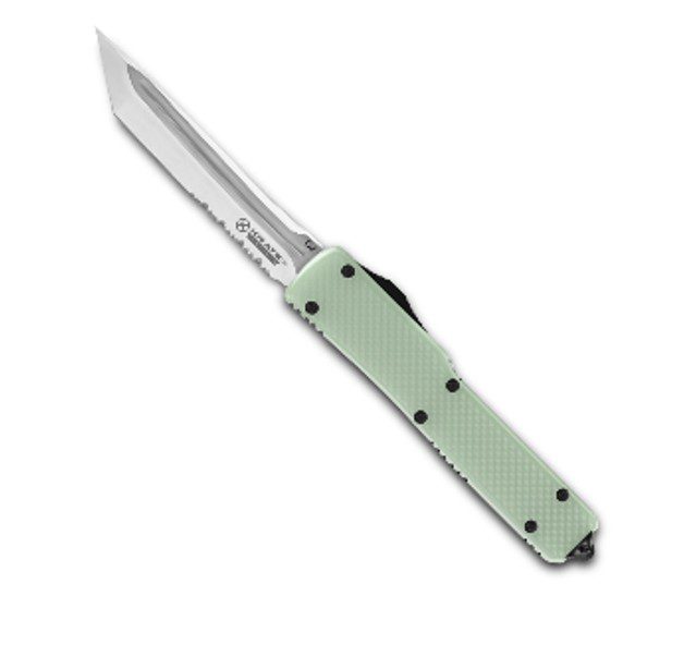 Krate Tactical-knife-light green-Carbon Fiber- 2 Steel- Aluminum- Out-the-Front- 3.5" Blade-8.25" Overall