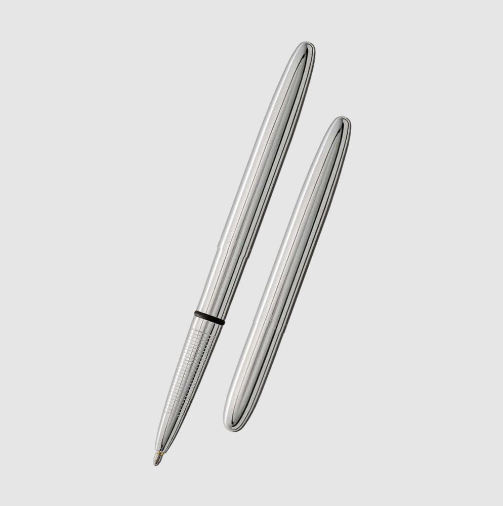Two sleek silver pens side by side on a light surface.