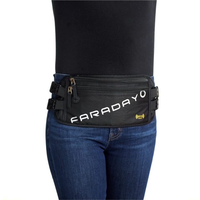 Faraday Shield RF blocking- waist pack money belt -Faraday Defense – Black-while letter logo