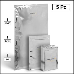 EMP protective bags for Electronics- Polyester & Aluminum material- silver color-Faraday Defense-5pcs- 12" x 18" Quantity 1, 8" x 10" Quantity 1, 5" x 7" Quantity 3