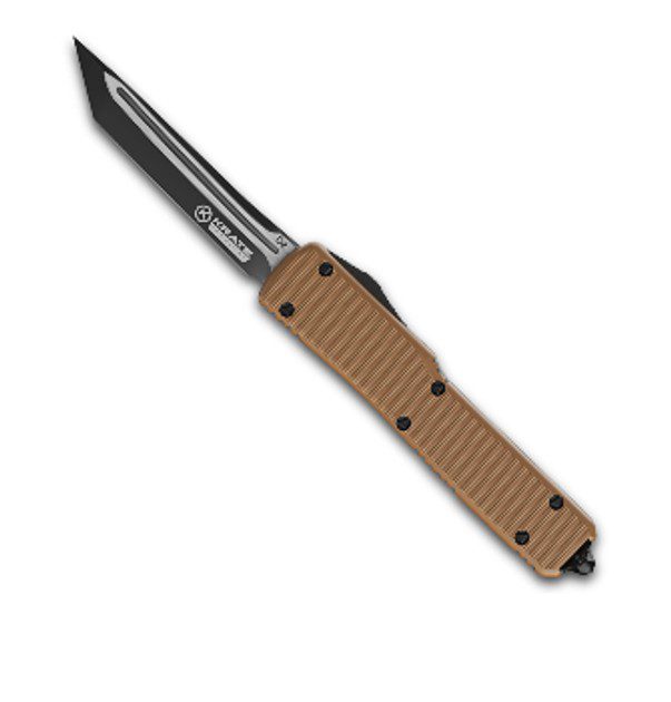 Krate Tactical-knife-light brown-Carbon Fiber- 2 Steel- Aluminum- Out-the-Front- 3.5" Blade-8.25" Overall