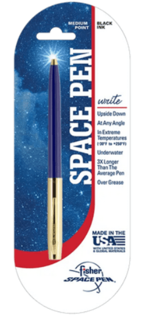 Space pen capable of writing in extreme conditions and orientations.