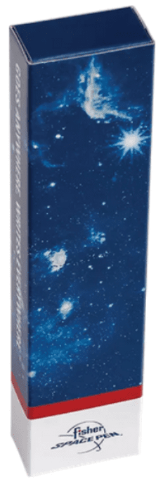 Blue book with white stars and galaxy design on the cover.
