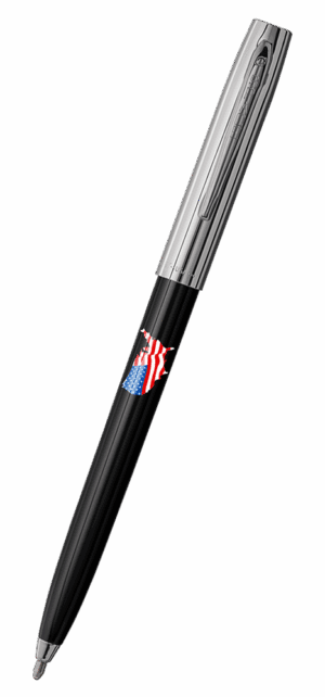Fisher Space Pen-CapOMatic Plastic Model- Black with Chrome Cap and American Flag-Plastic Base Material-Plastic Finish-Open 5.27″; Closed 5.13″