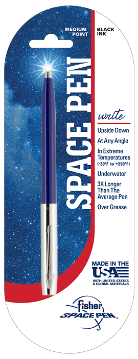 Pen features written vertically on a blue background with red and white accents.