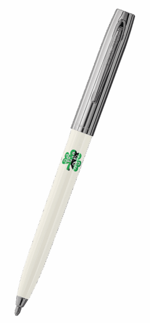 Fisher Space Pen-CapOMatic Plastic Model- White with Chrome Cap and Green Shamrock- Plastic Base Material-Plastic Finish-Open 5.27″; Closed 5.13″