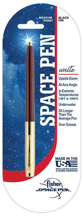A promotional graphic for a pen that writes in extreme conditions including underwater and upside down.