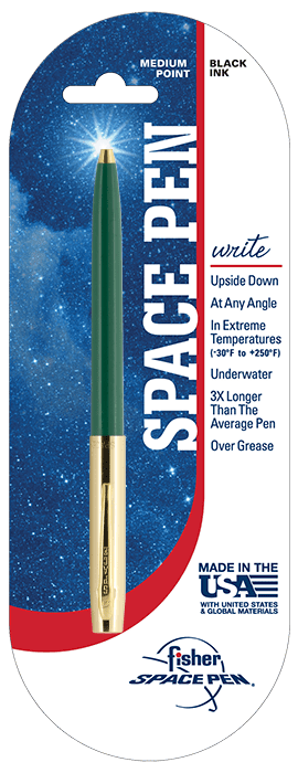 Space pen advertisement highlighting its extreme temperature and underwater performance.