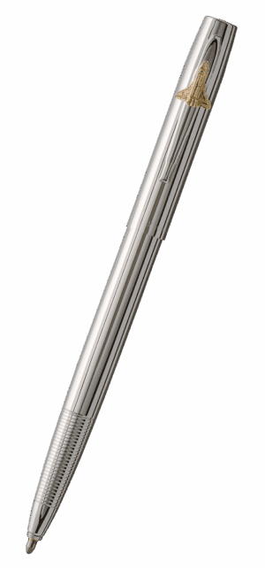 Fisher Space Pen-CapOMatic Shuttle Emblem Model-Chrome color-Brass Base Material-Chrome Plated Finish- Open 5.27″; Closed 5.13″