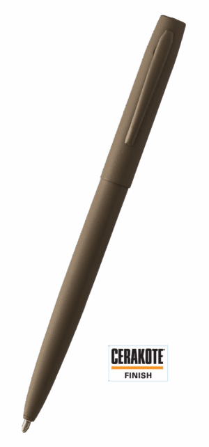 Fisher Space Pen-CapOMatic Cerakote Model-Flat Dark Earth color- Brass Base Material-Cerakote Finish-Open 5.27″; Closed 5.13″