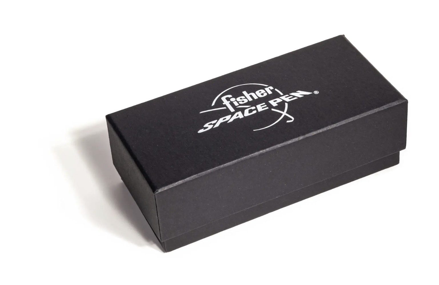 Black rectangular Fisher Space Pen box with white logo.