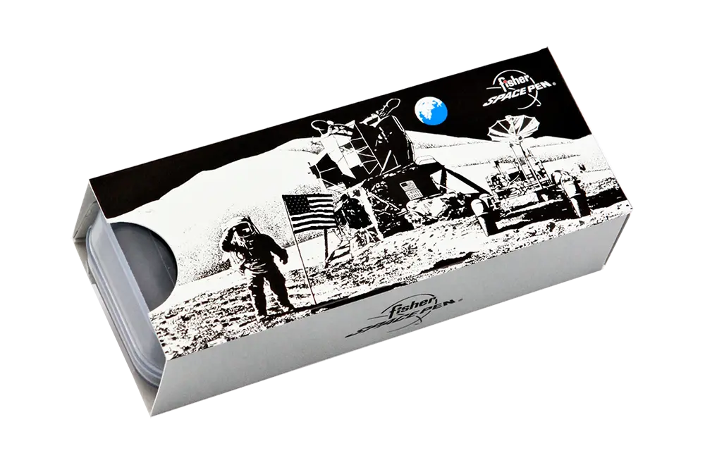 Chocolate bar wrapper featuring a historic moon landing scene in black and white.