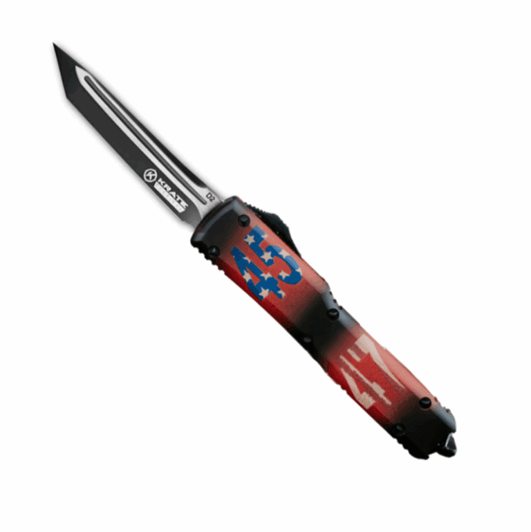 Krate Tactical-knife-red-white-blue-black-45-Carbon Fiber- 2 Steel- Aluminum- Out-the-Front- 3.5" Blade-8.25" Overall