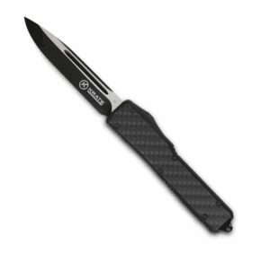 Krate Tactical-knife-black- Carbon Fiber- 2 Steel- Aluminum- Out-the-Front- 3.5" Blade-8.25" Overall