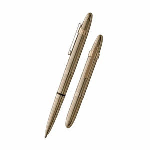 Two elegant beige pens with silver accents on a neutral background.