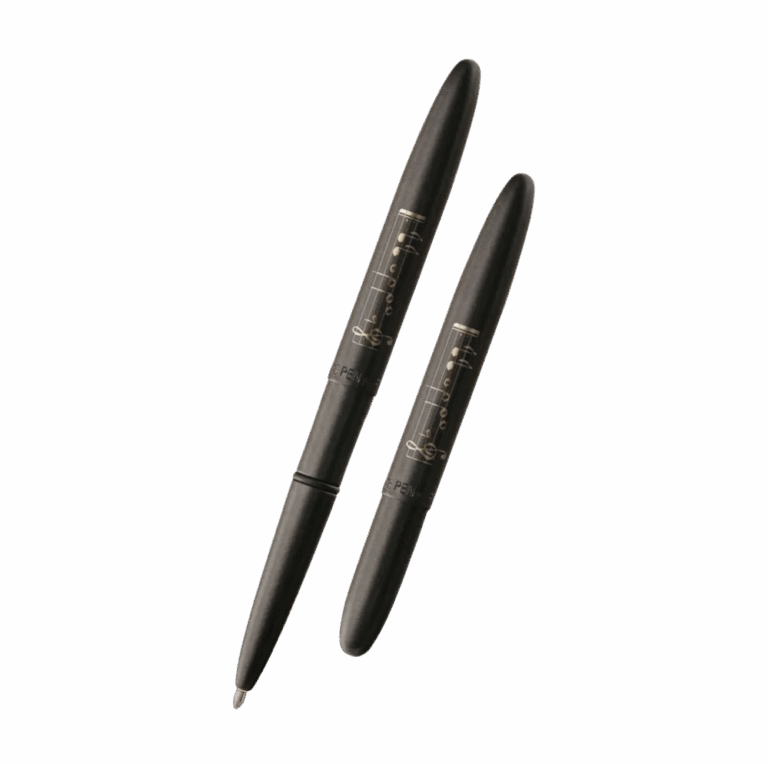 Fisher Space Pen-Bullet Musical Notes Model-Black color-Powder Coated Finish-Brass Base Material-Open 5.35″; Closed 3.77″