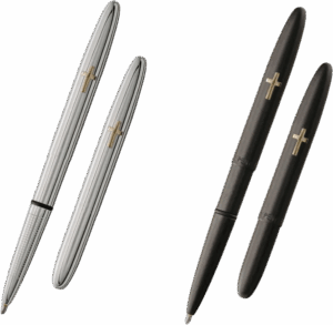 Fisher Space Pen-Bullet Cross Model-Chrome color with Chrome Plated Finish or Black color with Powder Coated Finish-Brass Base Material-Open 5.35″; Closed 3.77″