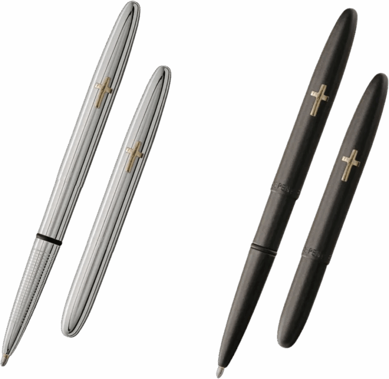 Fisher Space Pen-Bullet Cross Model-Chrome color with Chrome Plated Finish or Black color with Powder Coated Finish-Brass Base Material-Open 5.35″; Closed 3.77″