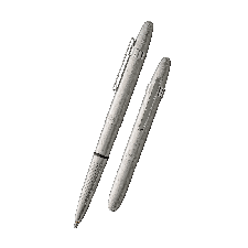 Two sleek metallic pens placed parallel on a gray surface.