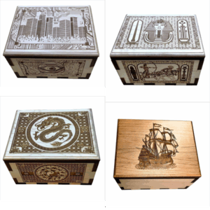 hurrican-boxes-combined-4-med-creative crafthouse-designs are dragon-ancient egypt-circuit city-tall ship-natural wood, brown colors-wood