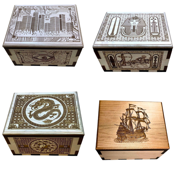 hurrican-boxes-combined-4-med-creative crafthouse-designs are dragon-ancient egypt-circuit city-tall ship-natural wood, brown colors-wood