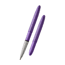 A purple fountain pen with its cap removed, lying on a matching purple background.